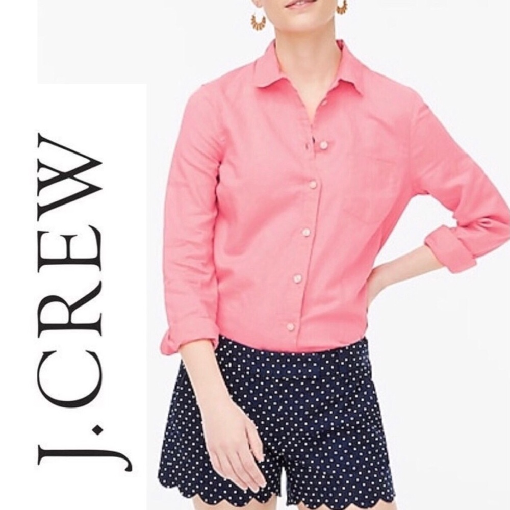 J. CREW LINEN BUTTON PERFECT SHIRT TOP PINK NWT XL